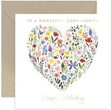 Old English Co. Wonderful Goddaughter Birthday Card - Floral Heart Painting Gold Foil - Cute Women's Flower Card | Blank Inside Envelope