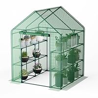Smbcgdm Greenhouse with Frame And Cover, 143x143x195CM Heavy Duty Greenhouse with Mesh Windows, Front Roll-Up Zipper Door, Winter Outdoor Mini Greenhouse, Portable Greenhouse Kit Green