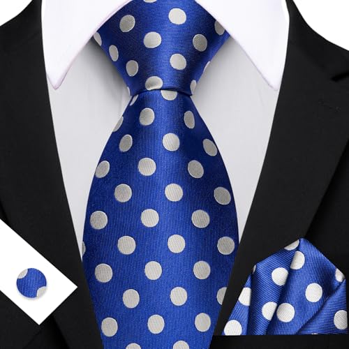 Image of Barry.Wang Ties for Men Silk Tie Sets Polka Dot Woven Necktie Pocket Square Cufflinks Business Wedding
