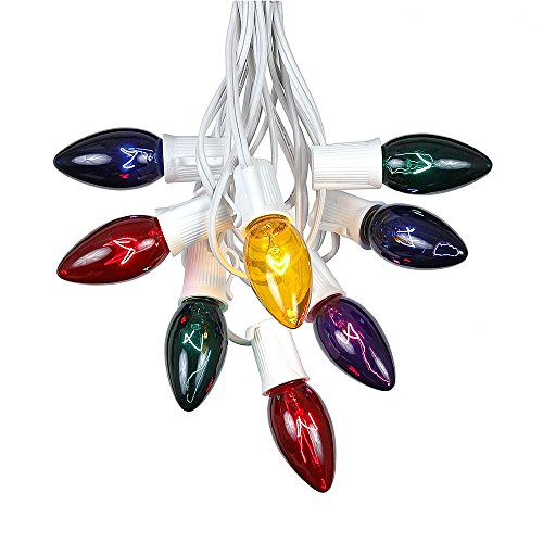 C9 Multi Christmas String Light Set - Outdoor Christmas Light String - Wedding String Lights - Hanging Christmas Lights - Roofline Light String - Outdoor Patio String Lights - White Wire - 25 Foot