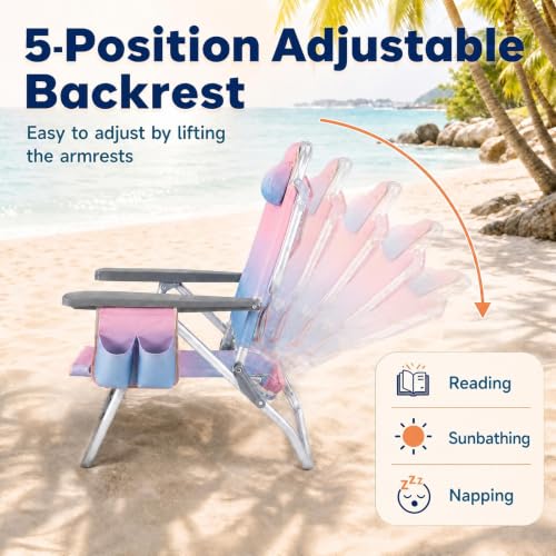Image of Tangkula Set of 4 Backpack Beach Chair for Camping Beach Picnic | 5-Position Adjustable Backrest | Foldable, Lightweight & Portable | Cooler Bag, 2 Cup Holders, Towel Bar, Backpack Straps