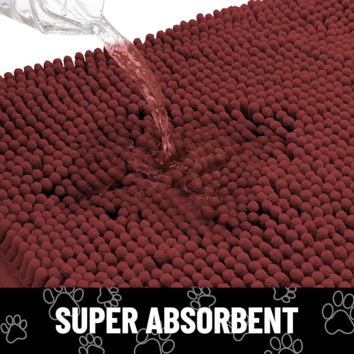 Image of Smiry Dog Door Mat for Muddy Paws, Absorbent Dirt Trapper Non Slip Quick Dry Washable Chenille Mat for Mud Dogs, Entry Rug for Indoor and Outdoor (30x20 Inches, Caramel Russet and Black)