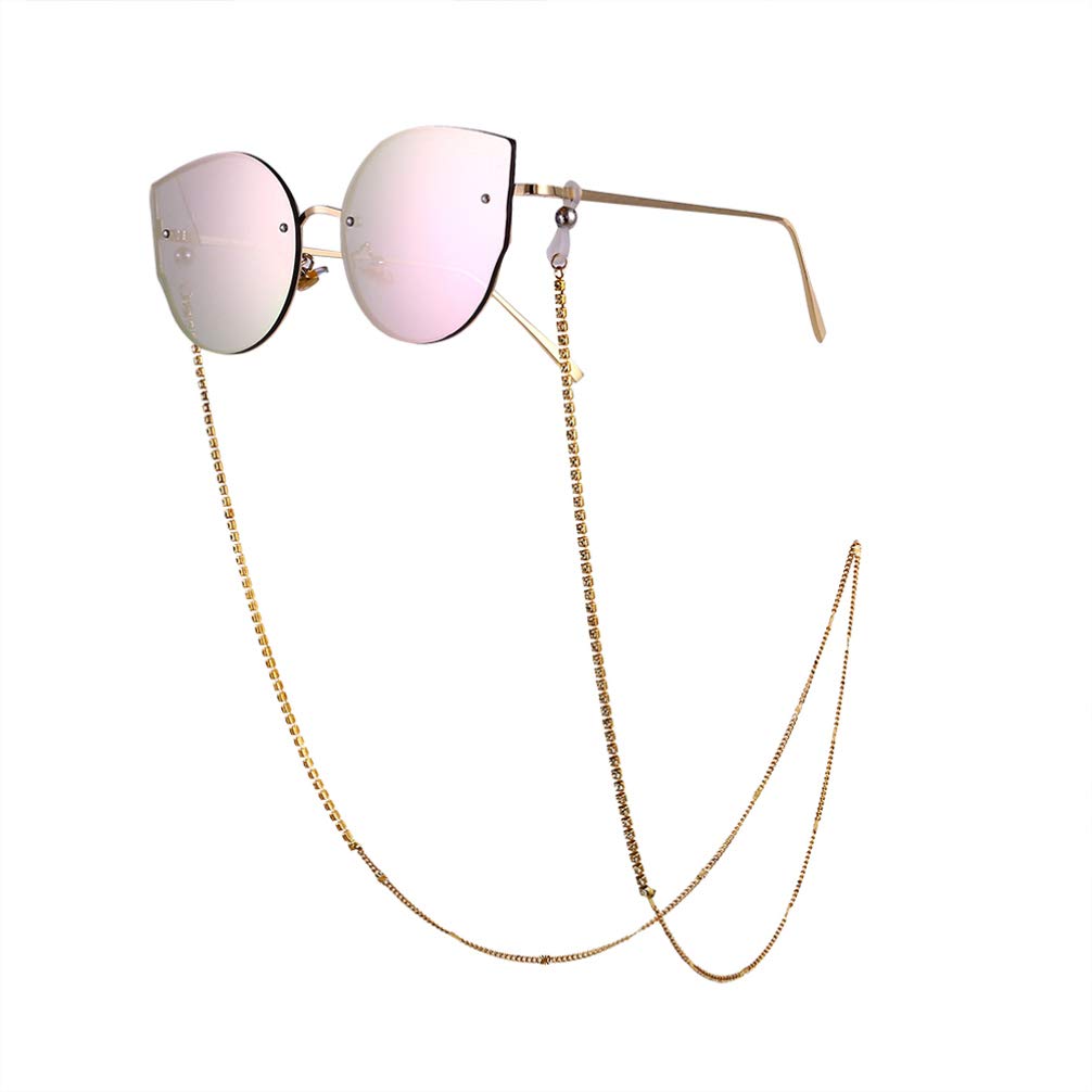 Tendycoco Women's Golden 2Pcs Diamante Sunglasses Chain For Glasses String Sunglasses Holder Glasses Chains Lanyard Strap