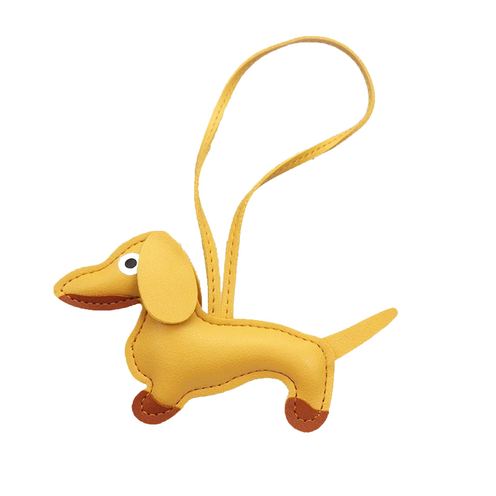 Luofeng Yellow Carabiner Buckle,Mini Cute Dachshund Dog Keychain Pendant Lovely Pu Leather Animals Keyring Charm For Purse Bag Backpack Handbag