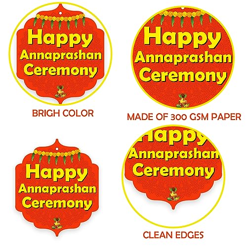 Image of Party Propz Baby Rice Ceremony Decorations Items - 49Pcs Baby Annaprashan Decoration Items, Yellow and Red Balloons For Decoration with Annaprashan Banner, Annaprashan Swirls with Cutout, Foil Curtain