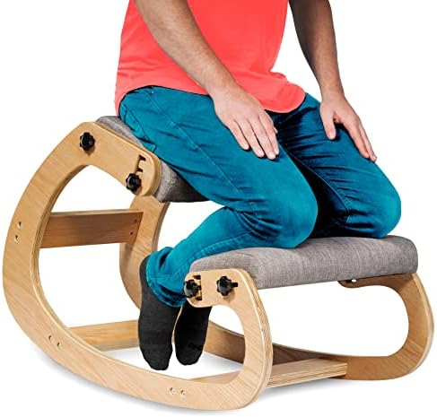 NYPOT Ergonomic Kneeling Chair - Rocking Office Chair Adjustable Stool - Knee Chair Posture Chair - Wooden Desk Chair, Ergonomic Chair for Home Office, Office Chair for Back Pain, Grey Kneeling Chair