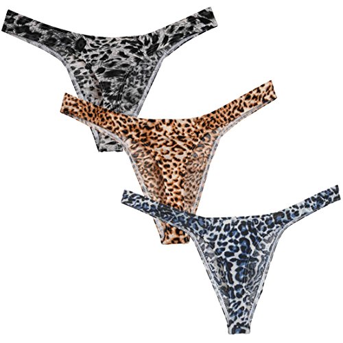 OROCOJUCO Men Sport Underwear Thong G-String Leopard Print Bulge Pouch T-Back Pants2