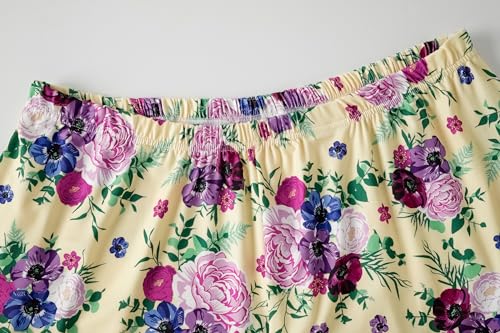 Image of Vozanet Women's Short Sleeve Top and Shorts Pajama Sets Plus Size V Neck Colorful Flower Nighty Loungewear With TWO Pockets