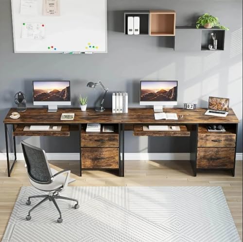 Image of TEKAVO Office Table with Drawer Storage + Keyboard Tray | Computer Table for Home Workstation PC | Modern Work Desk (Brown Wood, Metal | 120 x 55 CM) - DIY Assembly