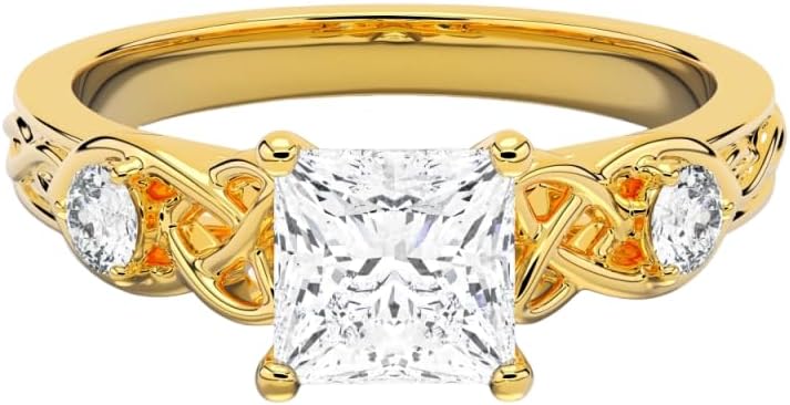 PEIMKO 2.32ct Prong Celtic Knot Carved Vintage Three-stone Moissanite Wedding Ring 925 Silver/10K/14K/18K Gold Moissanite Engagement Ring for Women