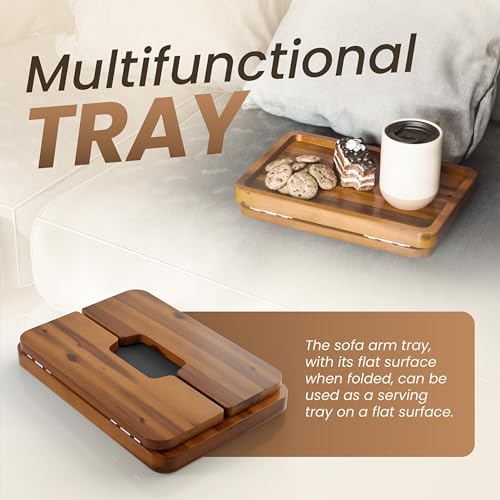 HOLANA Acacia Wood Sofa Armrest Tray - 13.75 x 9.5in Double Hinge Sofa Arm Tray Table Clip - Couch Arm Table - Wooden Side Tables for Eating and Drink (Acacia, 13.8" × 9.5") by HOLANA - Used condition - Image 4