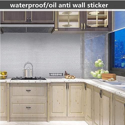 ZODIFEVI Kitchen Backsplash Stickers,15.7X196.9 inch, Self Adhesive Drawer Liner Peel and Stick Foil Wallpaper Cabinets Shelf Sticker (0.4M5M, Cube Texture-Silver)
