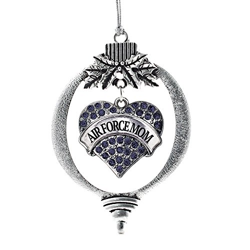 Inspired Silver - Air Force Mom - Silver Christmas Ornament - Blue Pave Heart Charm Christmas Tree Ornament with Cubic Zirconia - Holiday Hanging Decoration