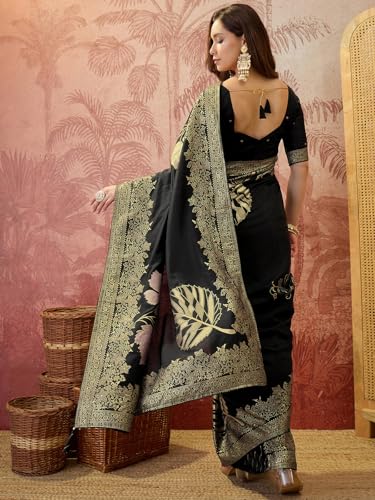 Image of SIRIL Women's Banarasi Silk Jacquard Zari Work Saree With Unstitched Blouse Piece