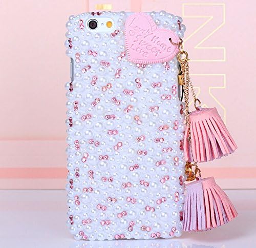 Iphone 6 Case,3d Bling Glitter Rhinestone Pearl Case Cover Diamond Heart I Love You Case with Pendant Phone Case Cover for Iphone 6 4.7 Inch ( Hot Pink)