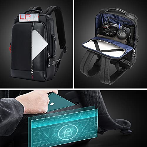 BOPAI Zaino Antifurto Intelligente e Zaino per Laptop Portatile 15.6 Pollici Impermeabile con Ricarica USB Zaino College Casual Viaggio Bussiness, Nero