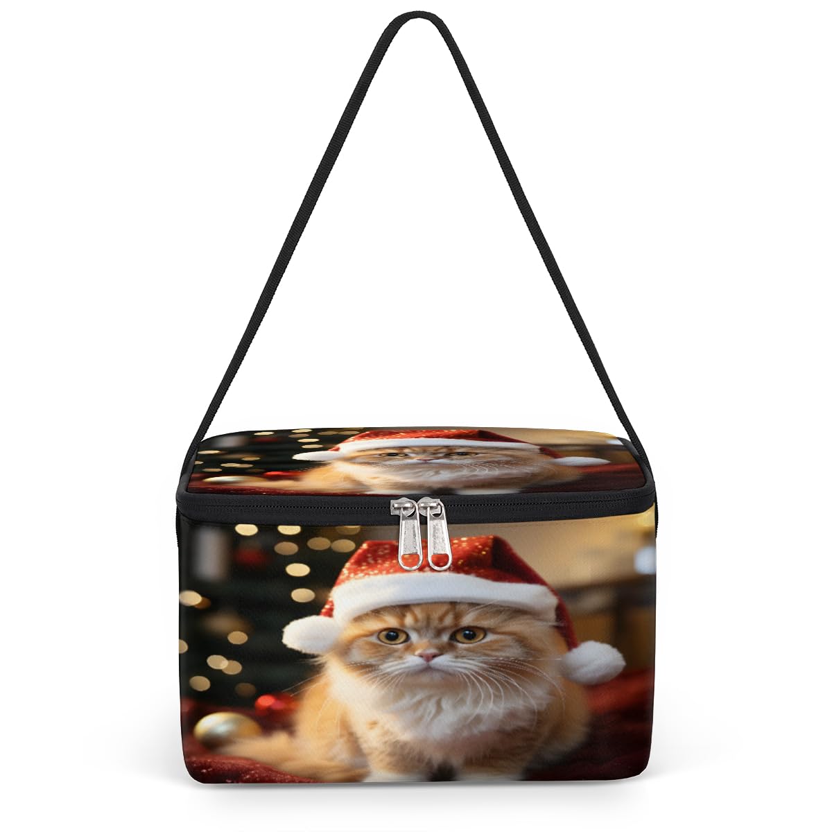 GzLeyigou Christmas Cute Cat Lunch Bags for Women Men 9 Cans, Hot & Cold Food Delivery Bag Insulated Grocery Bag Insulated Lunch Box Cooler Bag for Office Work Picnic Beach