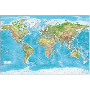 GREAT ART® XXL poster – reliëf wereldkaart – decoratie muurschildering Gall Projection Maps-in-Minutes™ geografie…