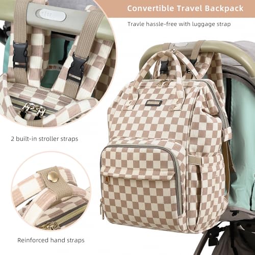 Image of GAIVP Baby Diaper Bag Backpack for Mom, Large Capacity Travel Nappy Bag for Boys & Girls with Stroller Straps,Insulated Pockets (Corduroy Checkered Brown)
