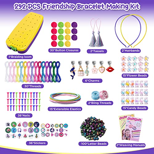 Mactoou 292PCS Friendship Bracelet Making Kit, Girls Presents Ages 7 8 9 10 11 12 Year Old, Arts and Crafts for Kids Ages 8-12, DIY Jewellery Making Kits Birthday Present for Teen Girls