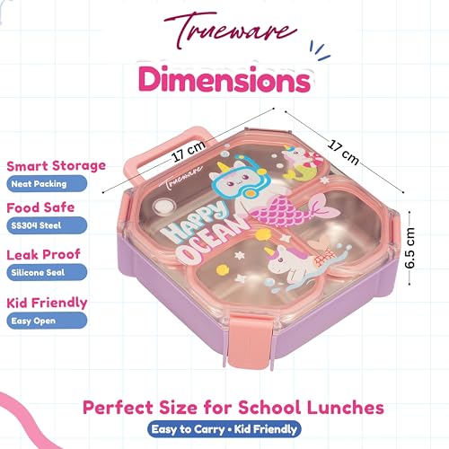 Image of Trueware Astro 304 Stainless Steel PU Insulated Lunch Box with Three Compartment BPA Free, Food Grade Ideal for School, Picnic, Office & Outdoor - 640ml
