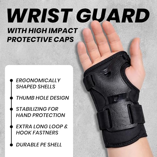Image of Jaspo Tyro Complete Protective Gear Set for Kids | Helmet with Knee Pads, Elbow Pads & Wrist Guards for Skating, Cycling & Skateboarding(Black) (6-14 Years)