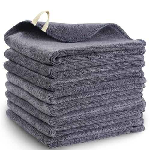 Nugilla Makeup Remover Cloth 12 x 12 Inch, Reusable Makeup Remover Towels for Washing Face, 6 Pack Washable Microfiber Face Cloth Fast Drying Washcloth, Grey