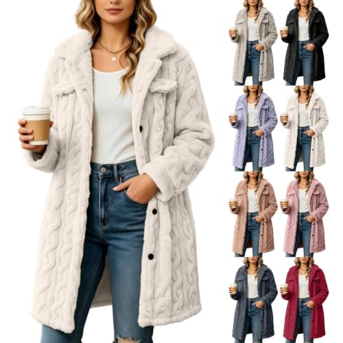 XOGWVJ Womens Fleece Jacket Sherpa Long Coat Button Down Fuzzy Teddy Textured Lapel Collar Winter Casual Outerwear 2026 Fall Jackets for Women 2026 Beige S - image 1