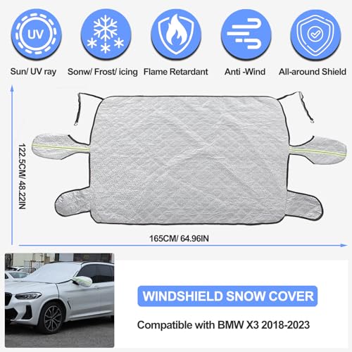 Image of Windshield Snow Cover Compatible with BMW X3 2004-2024, Car Snow Cover, Front Windshield Sunshade, Exterior Windscreen Sun Shade, UV-Rays Sun Ice Snow Frost Protector, 4-Layer Windshield Cover