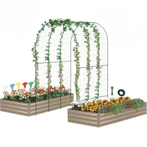DTIG Galvanized Raised Garden Bed with Trellis 2-Pack