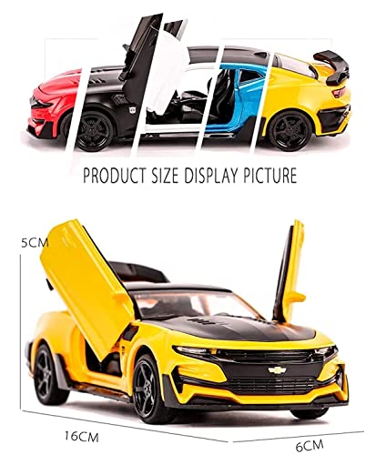 Image of 1:32 Scale Chevrolet Camaro Yellow Toy Car | Metal Pullback Diecast Car for Kids with Openable Doors, Sound, Light Effects Toy for Car Enthusiasts (Color As Per Available)