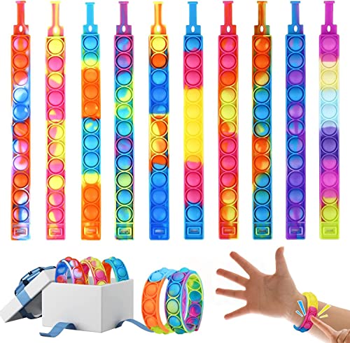 Image of (10 Pcs) Pop It Band, Kids Bracelet Fidget Toys, Push Pop Bubble Fidget Bracelet Toys