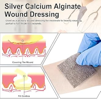 Carbou Silver Calcium Alginate Wound Dressing with Ag, 4'' x 4'' Patches,5 Individual Sterile Pads, Soft and Highly Absorbent Dressing Gauze, Non-Stick Padding