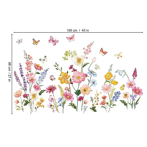 decalmile Summer Garden Flower Wall Decals Daisy Wildflower Grass Butterflies Wall Stickers Bedroom Living Room Home Office Wall Decor - Image 4