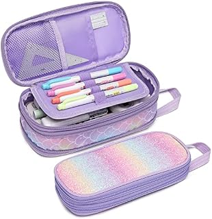 Bagseri Pencil Case for Girls, Large Pencil Case Cute Pencil Case with Zip Closure for Kids Girls Student School (Purple, Mermaid)