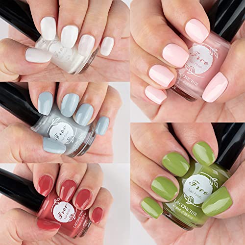 Lacomchir Schnelltrocknender Atmungsaktiv Nagellack 8mlx 6Pcs 5 Farben Matt& 2 in 1 Base & Top Coat Apfelgrün Silber… – Bild 3