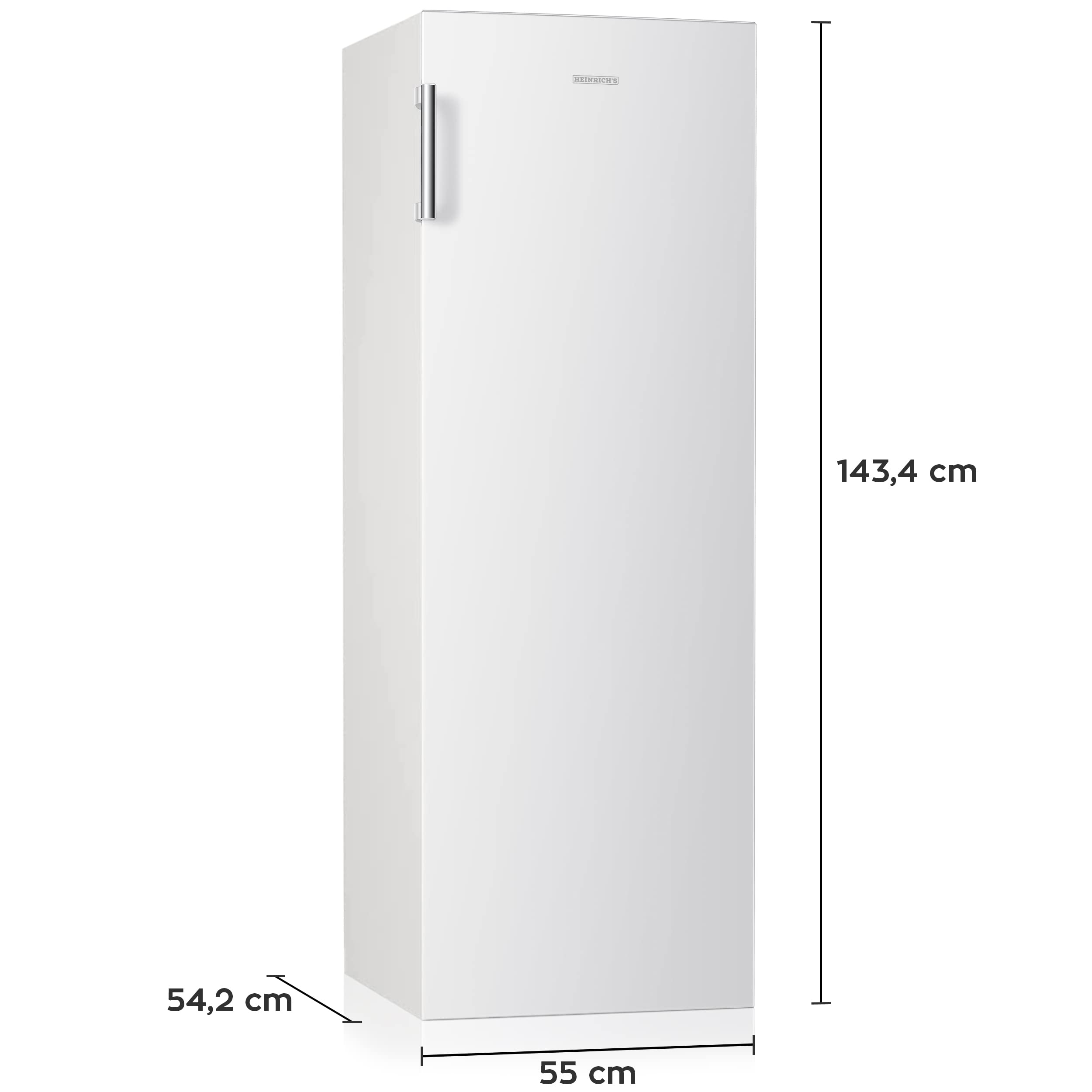 Heinrich´s freistehender Kühlschrank 242L, Standkühlschrank mit LED-Beleuchtung, 5 Glasablagen, Türanschlag wechselbar, leise 40dB, weiß