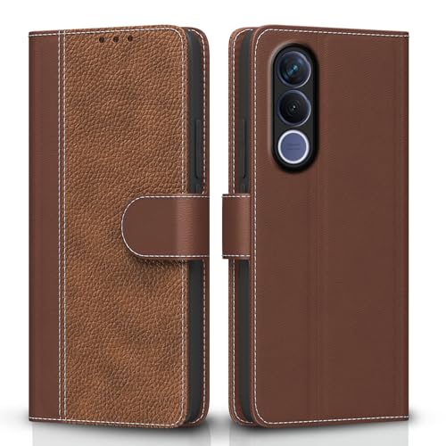 Image of Pikkme Flip Cover for Vivo V70 FE 5G | Leather Finish | Wallet Stand and Shock Proof | Complete Protection Flip Case (Tan)