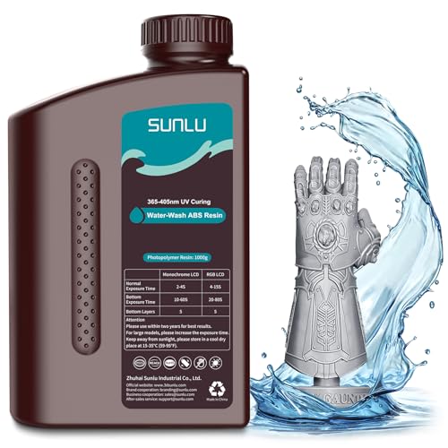 Image of SUNLU 1000g Water-Wash ABS Resin, Combines Features of ABSLIKE Resin & Water Washable Resin, Non Brittle, High Precision, Low Shrinkage, Fast Curing 3D Resin for LCD DLP SLA 3D Printers, 1KG Grey