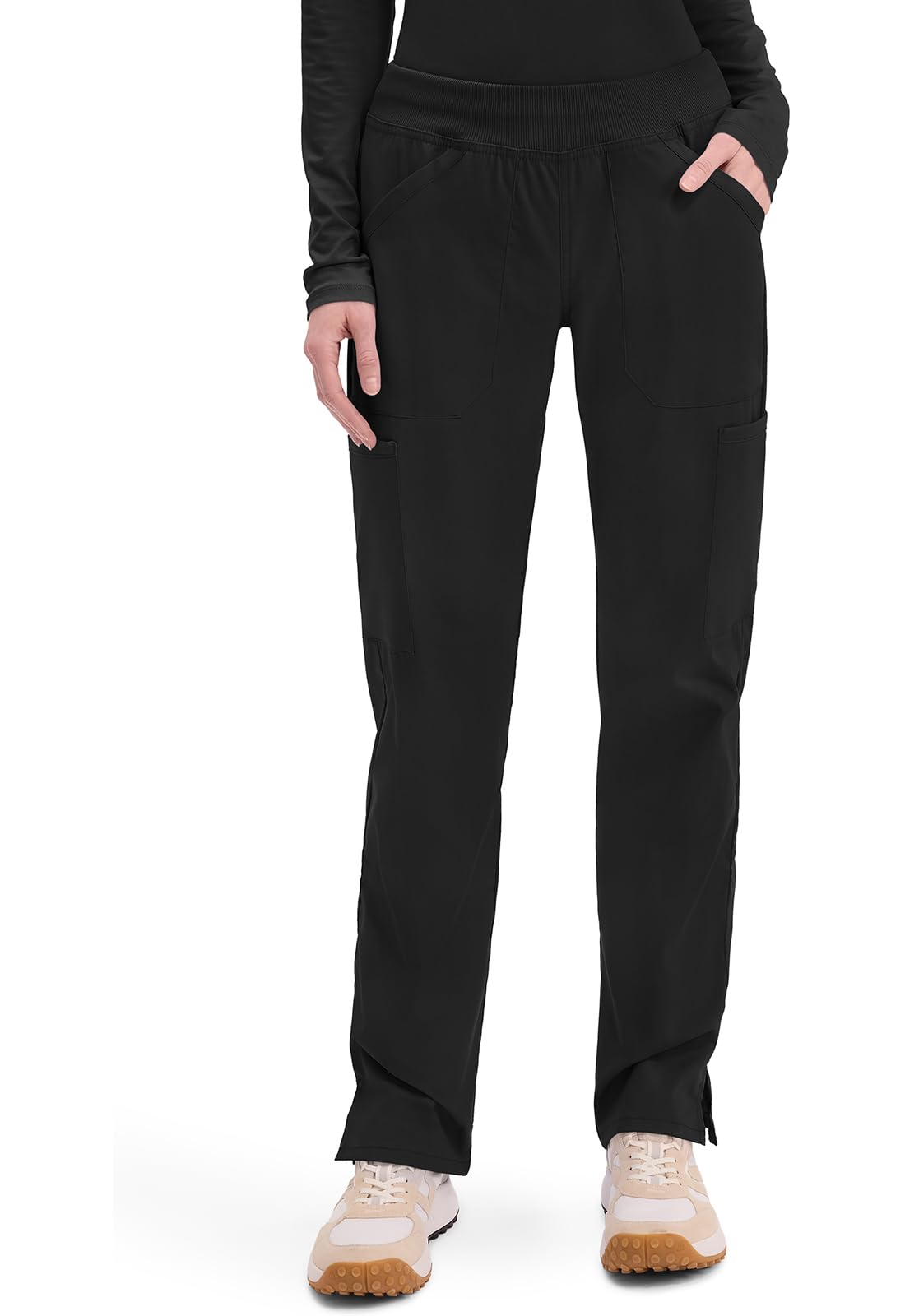 CherokeeWomen's Scrub Pants Mid Rise Straight Leg Pull-on Cargo Pant with 6 Pockets & 2-Way Stretch Fabric - WW170