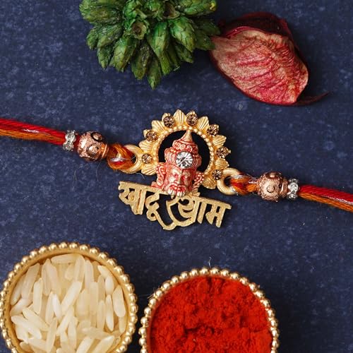 Image of eCraftIndia Set of 5 Blue & Golden Religious Designer Rakhis for Brother Bhabhi Bhaiya Bhai Kids