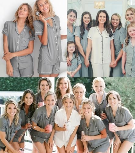 Image of SWOMOG Womens 3pcs Button Down Pajamas Set Short Sleeve Sleepwear Bride Pj Lounge Set with Long Pants