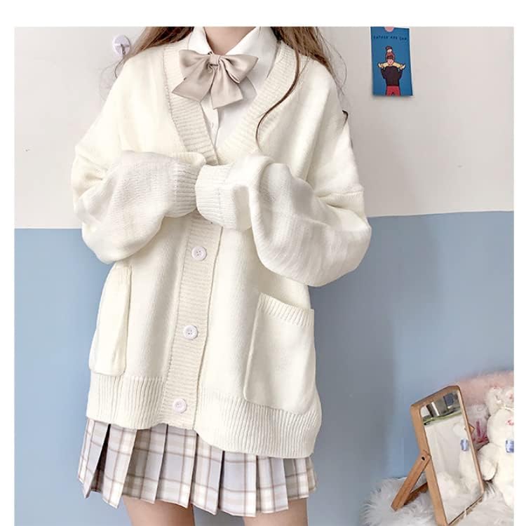 Kawaii Cardigan Sweater for Teen Girls Cute Long Sleeve Loose Knitted Jacket Coat Aesthetic Japanese School Uniform2