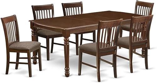 East West Furniture DONO7-MAH-C - Juego de mesa de comedor de 7 piezas que consta de una mesa rectangular con hojas de mariposa y 6 sillas de