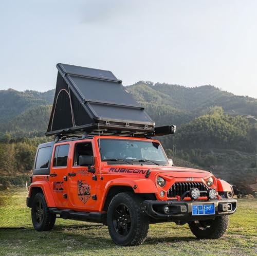 Rooftop Tent for SUV/Truck/Jeep, 2-3 Person Waterproof Car Top Tent with Mattress, with Tri-Color LED Light & Thick Mattress, Honeycomb Aluminium Hard Shell Rooftop Tent (Grey)
