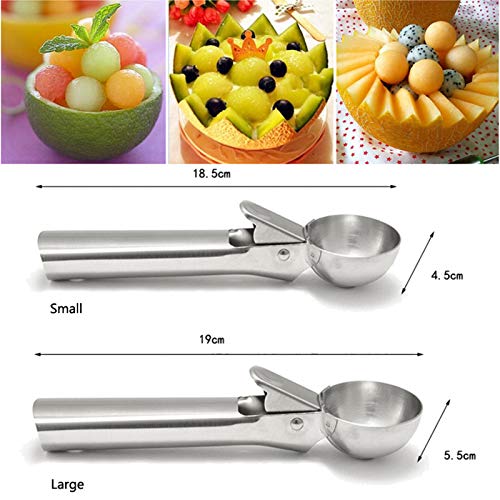 Ice Cream Scooper with Easy Trigger, Stainless Steel Ice Cream Scoops Trigger Include Large & Small Size, Perfect for Frozen Yogurt, Gelatos, Sundaesp (Sliver)