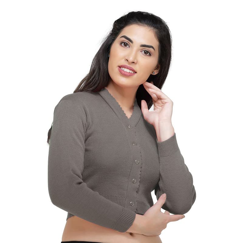 Image of Women Winter Wear V-Neck Full Sleeves Regular Fit Woollen Blouse