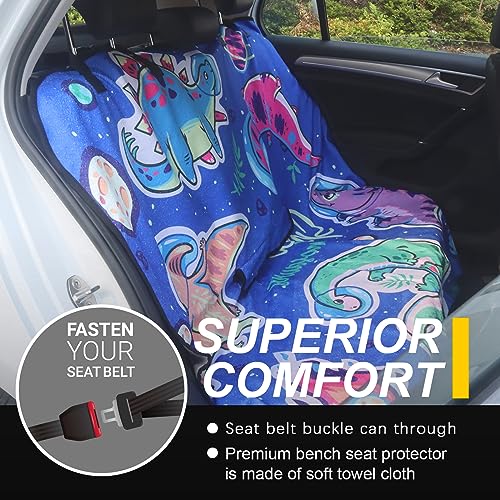 Image of Back Seat Cover for Car Trucks Van SUV,Waterproof Rear Bench Towel Seat Covers for Dogs and Kids,Automotive Backseat Protector (Cartoon Dinosaur)