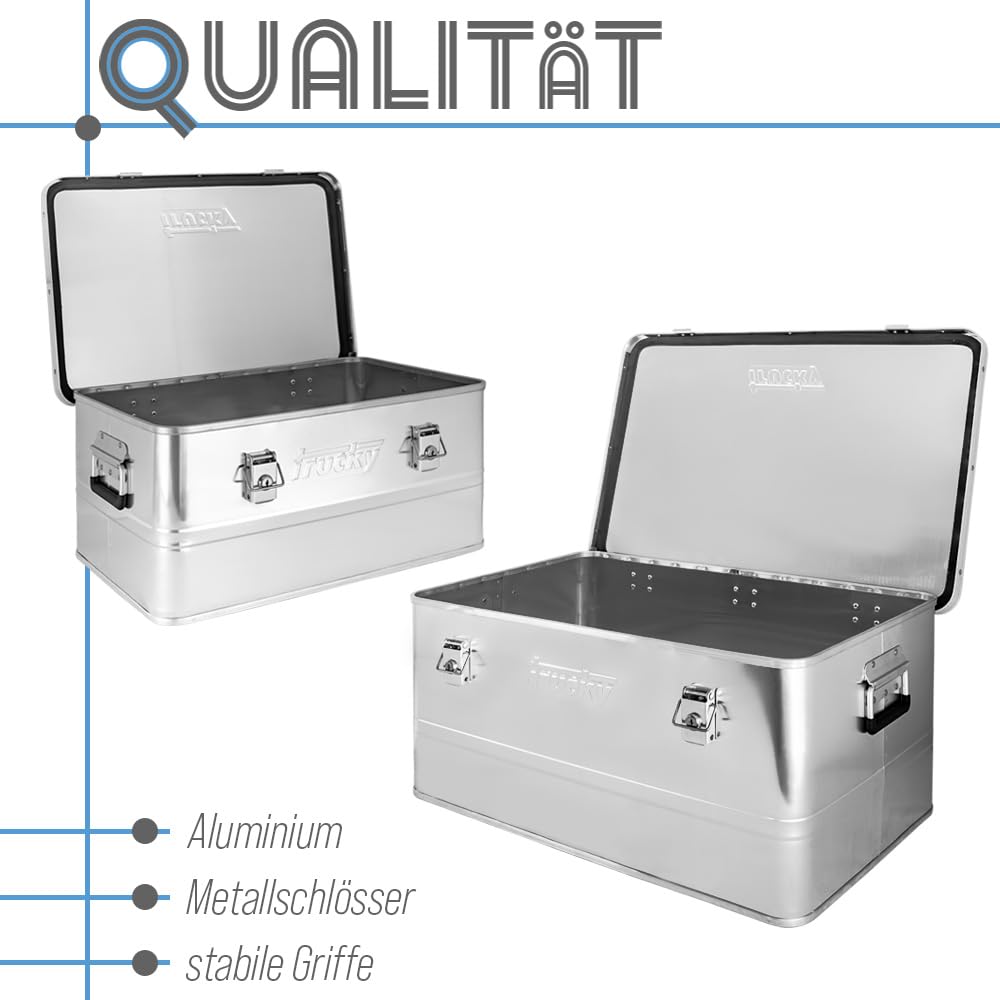 Trucky Set 2x Aluminium Box mit Deckel Silber Alu Kiste Box 50 + 85 L Alukiste Transportbox Metallbox Alu Aufbewahrungsbox Boxen Abschliessbar Metallkiste Küche, Haushalt & Wohnen