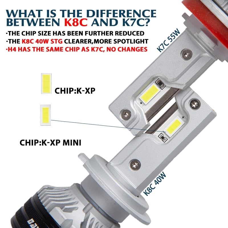 K8C 40W K7C Led H7 H4 H11 bombilla de faro Led 3 luces Led de tubo de cobre for coche H1 HB3 9005 HB4 9006(Warm white,9006/HB4)
